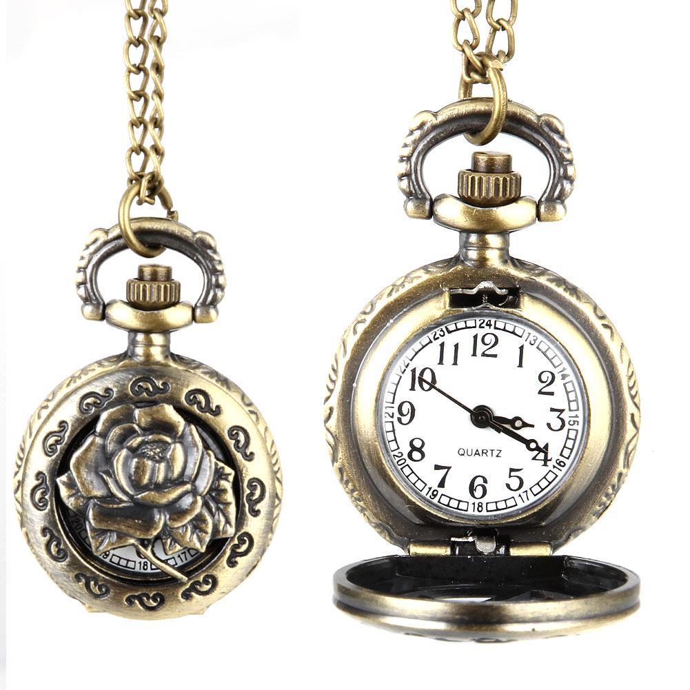 Retro Fashion Pocket Watch For Men Women Bronze Quartz Pocket Watch Alloy Hollow Gear Carved Case With Chain