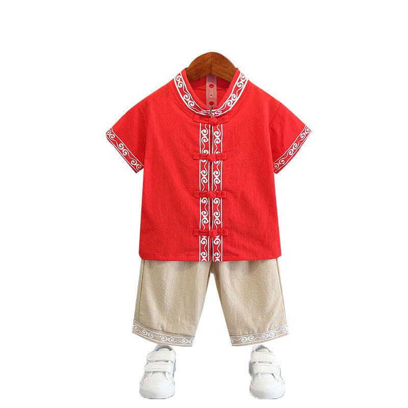 Children's Tang Suit Chinese Wind Han Suit Boys Spring and Summer Ancient Baby Week Old Catch The Week Dress Chinese Hundred Days Banquet Clothes