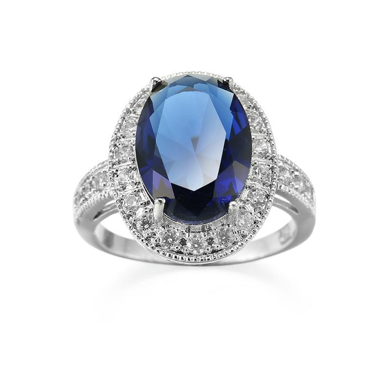 Trendy Real  Sterling Plata Luxury Blue Zircon Stone Crysatl Love Lady Ring Women's Valentine's Day Gifts for Bague Femme
