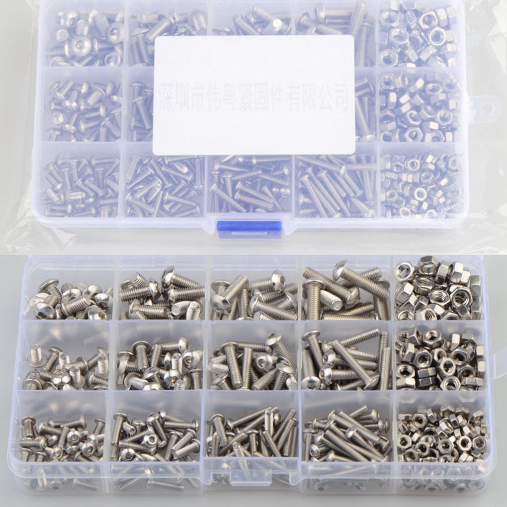 500 Pieces/Set 15 Kinds Bolts Nut Assortment Screws Repair Spare Parts