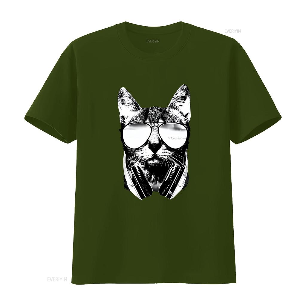 Gravity Trading Mens Cool DJ Cat Solar Color Changing T Shirt Sun vintage Washed Slightly designer clothes Versatile Unisex