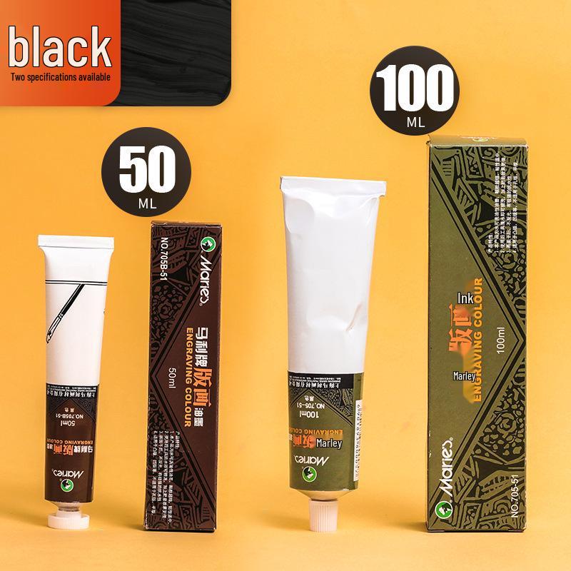 Mali Oil-Based & Water-Washable Printmaking Ink Set: 100ml Colored Ink & 50ml Engraving Pigment