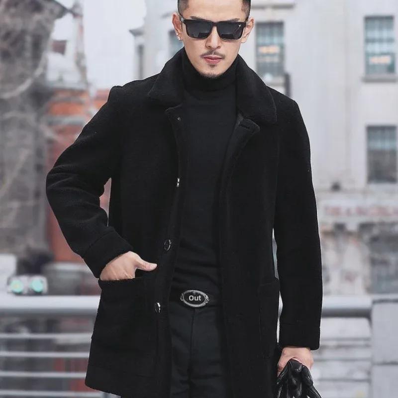 Men's Faux Lambskin Jacket - Short Lapel Coat for Autumn/Winter
