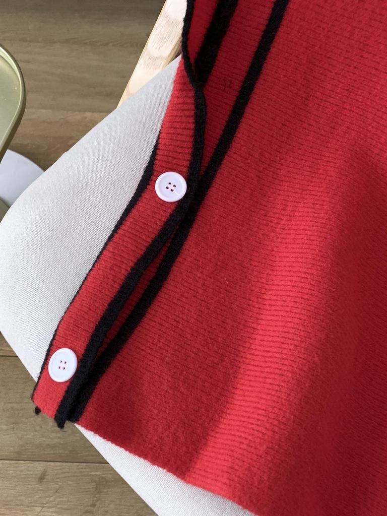 European & American V-neck Color Block Fleece Knit Vest - Autumn Loose Fit
