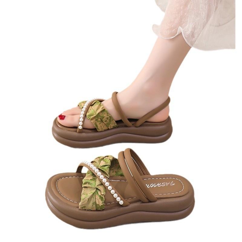 Stylish Summer Women's Sandals With Thick Sole And Elegant Design In Beige Green And Black