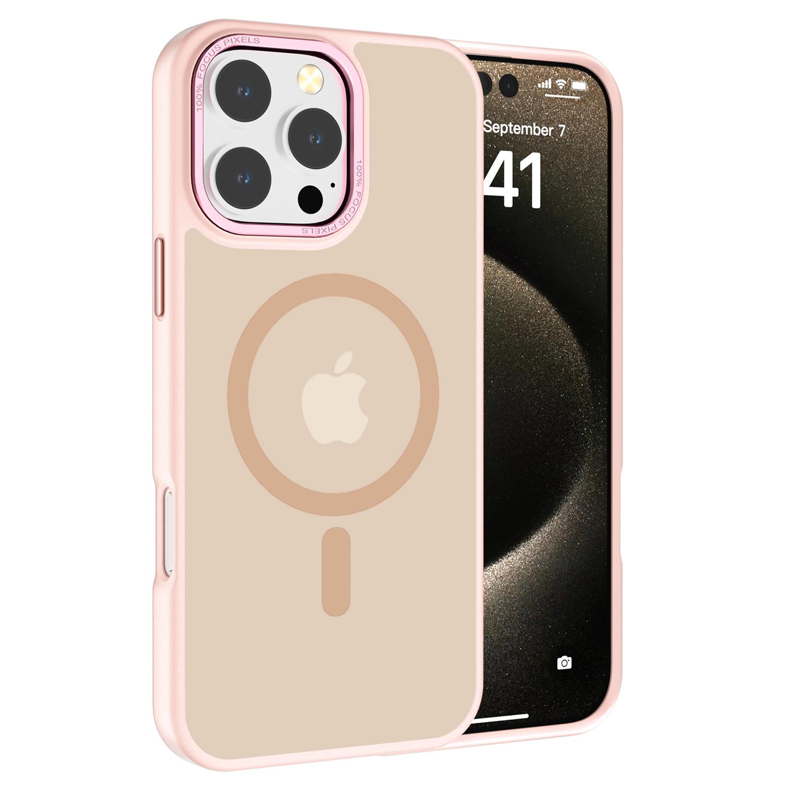 

For iPhone 16 Pro Max Case Compatible with MagSafe Translucent Back TPU+PC Phone Cover Pink