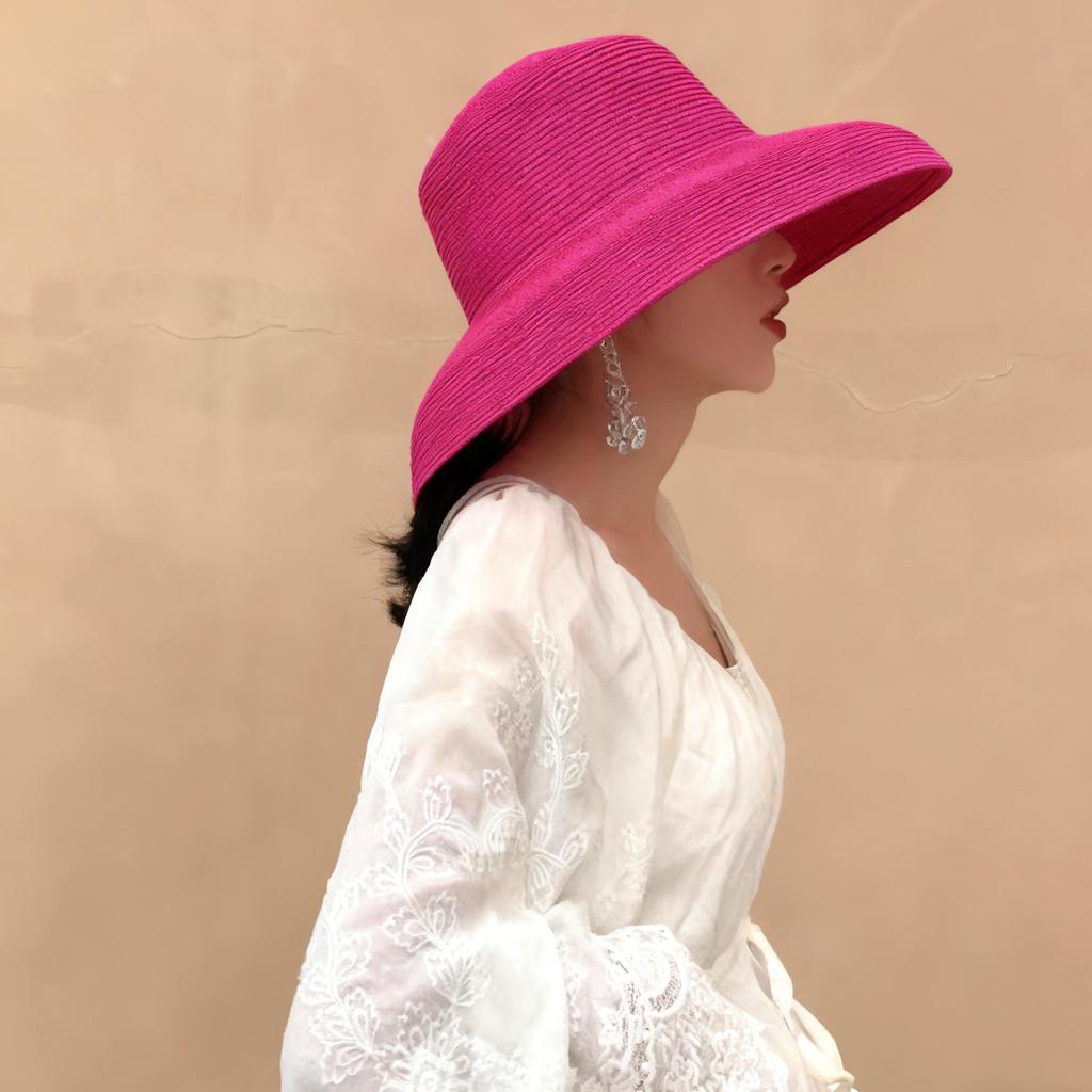 Sommer Hepburn Stil Vintage Design Großes Schirmstrohhut Damen Mädchen Einfarbige Strandurlaub Großer Sonnenschutz Gorra