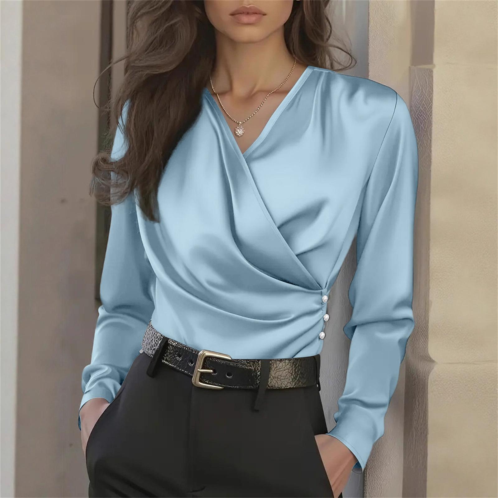 Women s French Luxury V-Neck Slim Fit Elegant Versatile Blouse XL