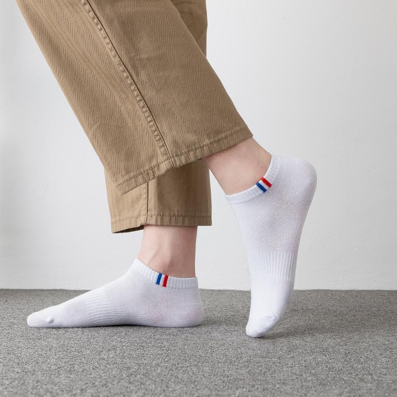 Socks Men'S Short Socks Sweat-Absorbing And Breathable White Socks Control Sole Letter Girdle Waist Side Label Cotton Boat Socks