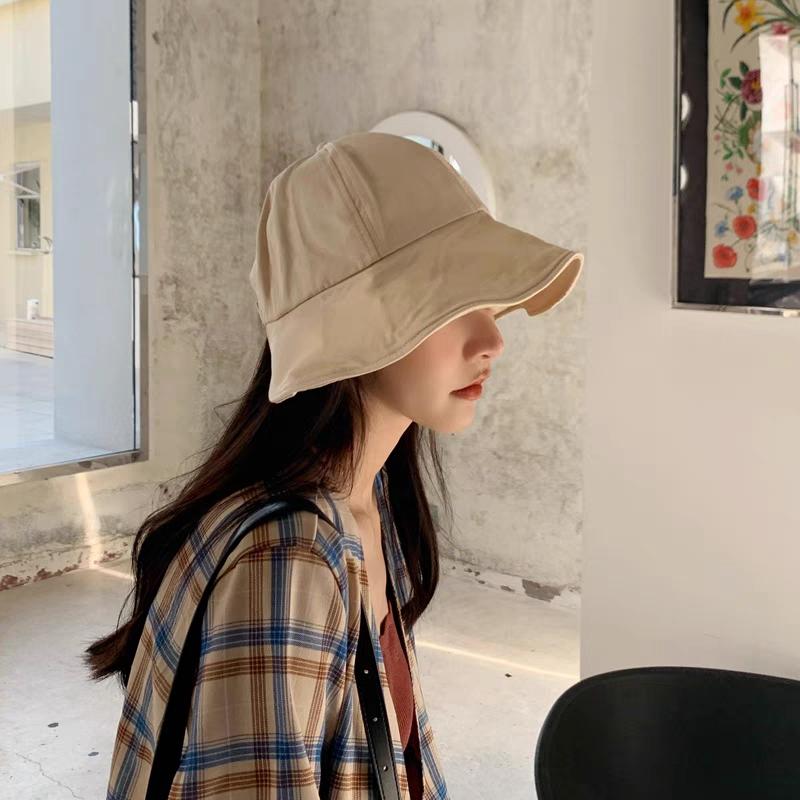 Women Summer Sunhat Cotton Ponytail Bucket Hat Outdoor Beach Adjustable Sun Visor Hats Solid Color Foldable Panama Fisherman Cap