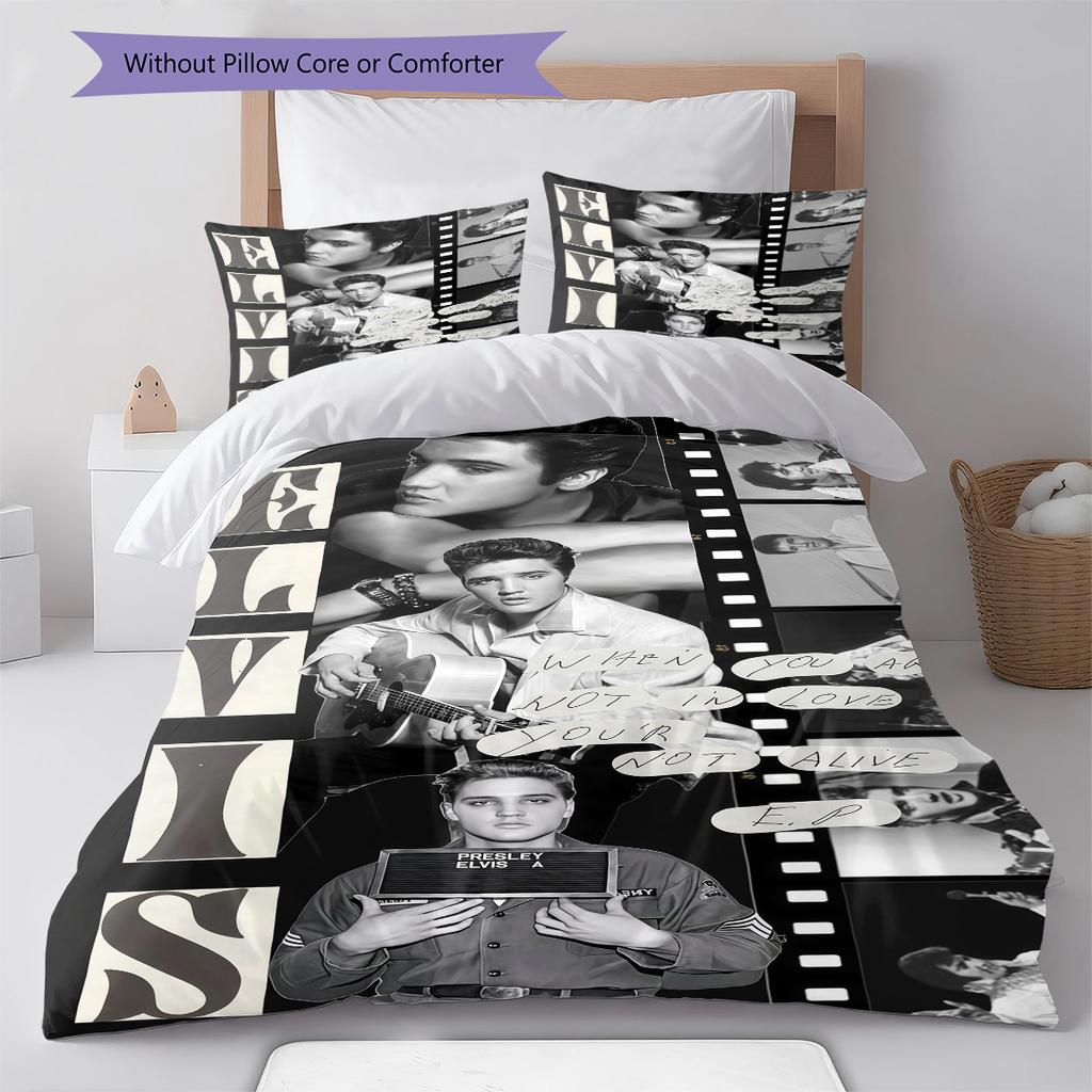 Elvis Presley Pattern Bedding,Quilt Set Quilt Cover Pillowcase Home Birthday Gift (1 * duvet cover + 2 * pillowcase, without core)