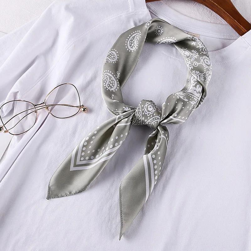 70cm Bandana Head Scarf For Women Fashion Paisley Print Handkerchief Silk Satin Hijab Scarfs Female Square Neck Scarves Dropship
