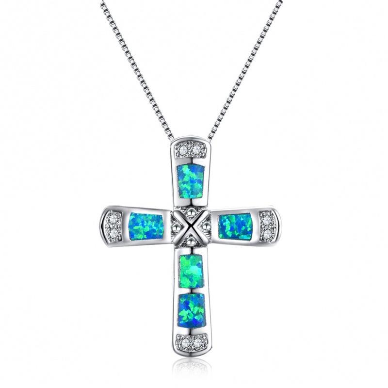Wish Creative Design X Letter Cross Opal Pendant Necklace Men's Personality Simple Style
