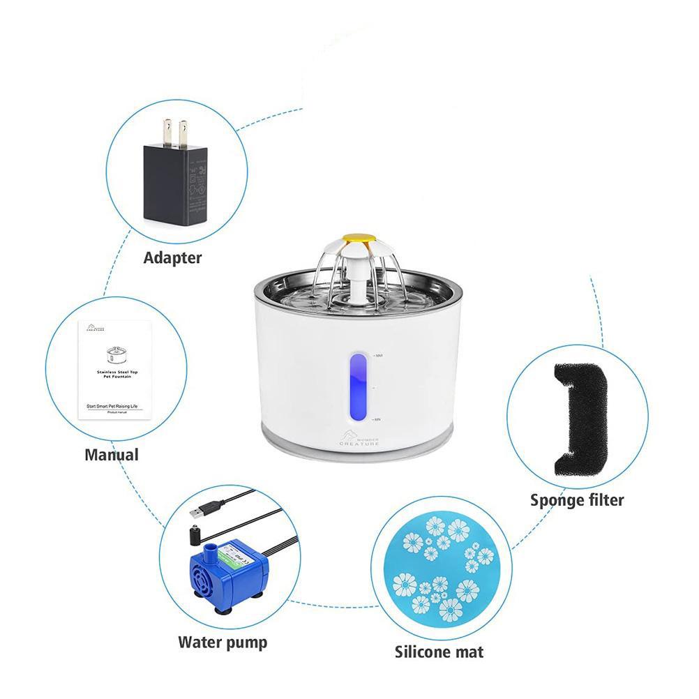 Evcil Hayvan Çeşmesi Otomatik Kedi Su Çeşmesi Köpek Su Dispenseri LED Işıklarla Kediler Köpekler için