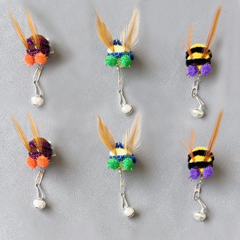 

6pcs Artificial Bee Replacement Head Honeybee Cat Toy Accessories Funny Teaser Stick Interactive Wand Pet Toy