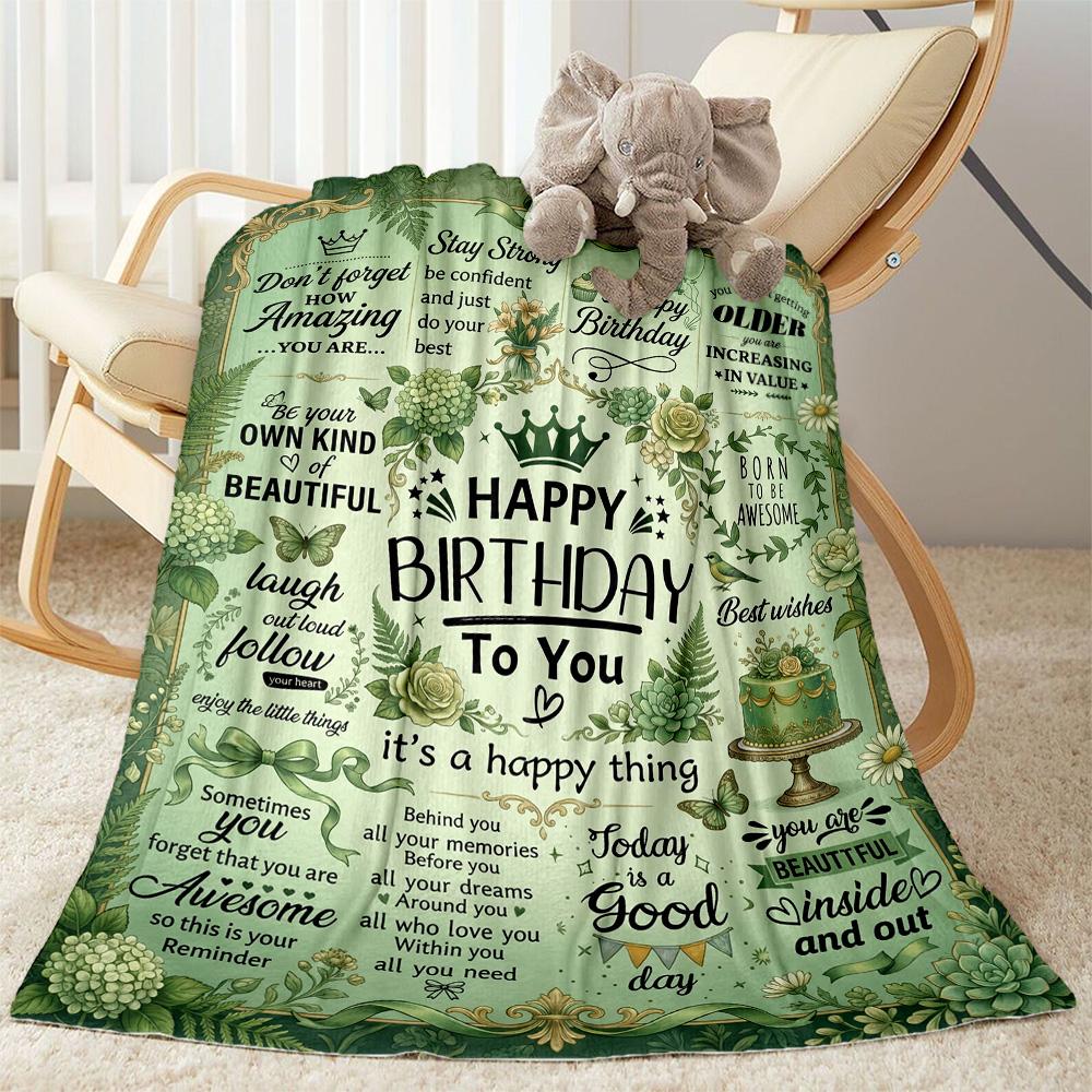 Happy Birthday Wishes Blanket Warmthful Decor Perfect for Couch Sofa Chair All-Season Use Modern Ideal Gift For Birthday Valentine'S Day