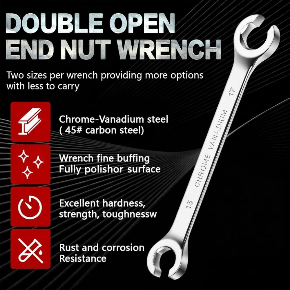 8-19mm Flare Nut Wrench Mirror Finish High Torque Wrench Repair Tool Open Ring Spanner Car Repair