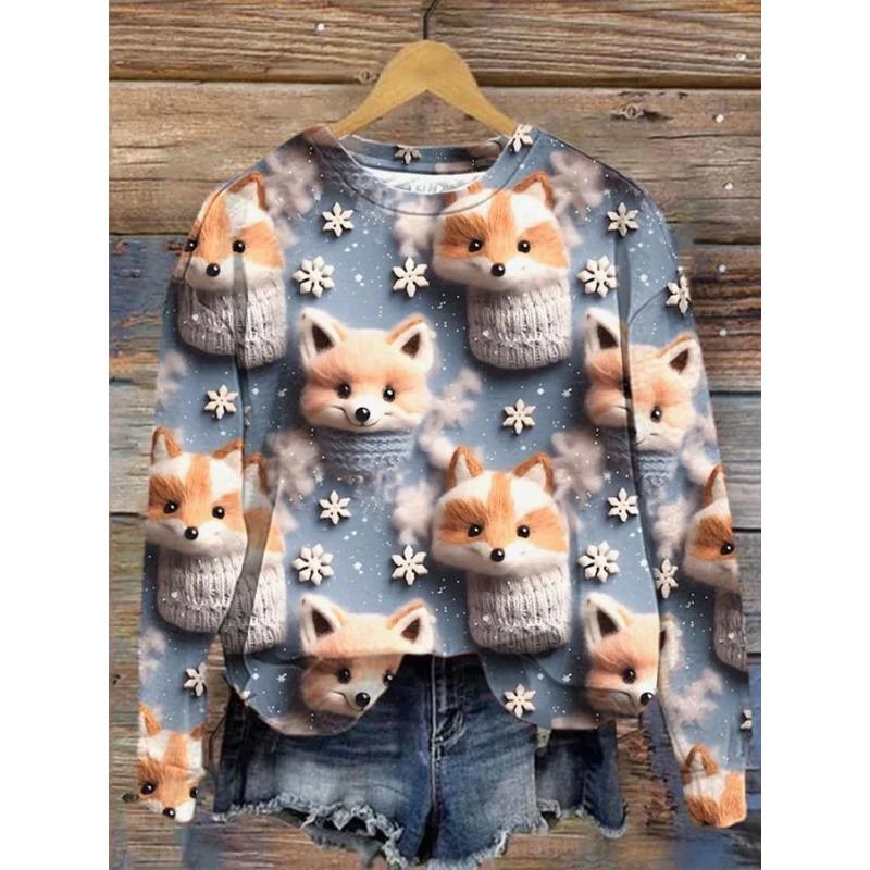 New Christmas Autumn/Winter Printed Round Neck Hoodie For Women