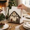 Wooden Christmas Napkin Holder Christmas Nativity Scene Pattern Tissue Organizer  Bar