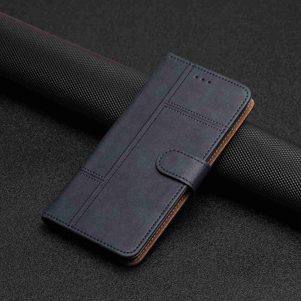 For Xiaomi Redmi 15C 4G (Global) (171mm) Wallet Case Line Imprinted Cowhide Texture PU Leather Phone Cover