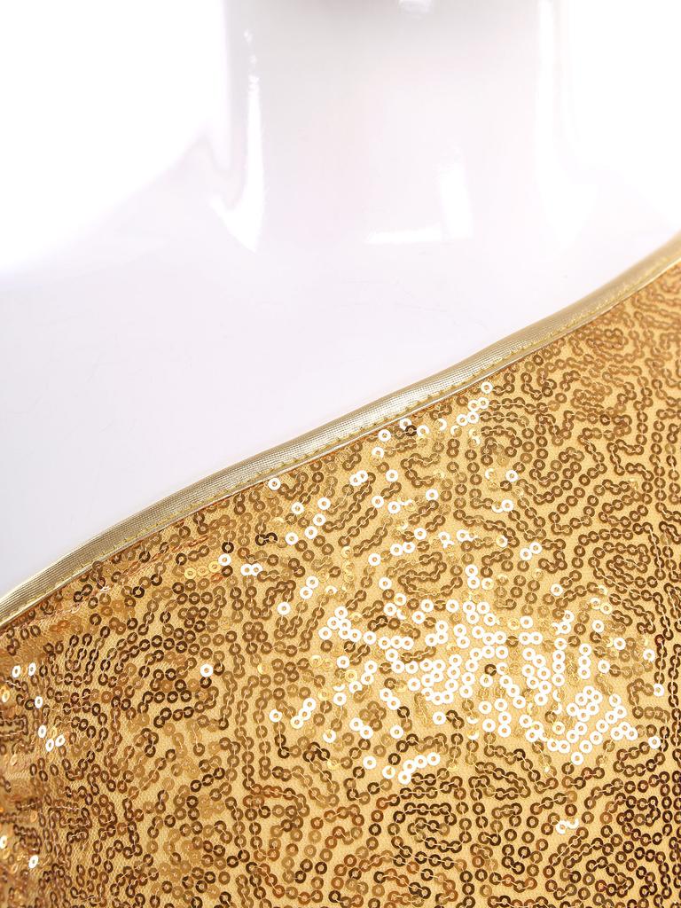 Mädchen Performance Top Ein Schulter Langarm Pailletten Quasten Detail Schönheitswettbewerb Bühne Wettbewerb Crop Top