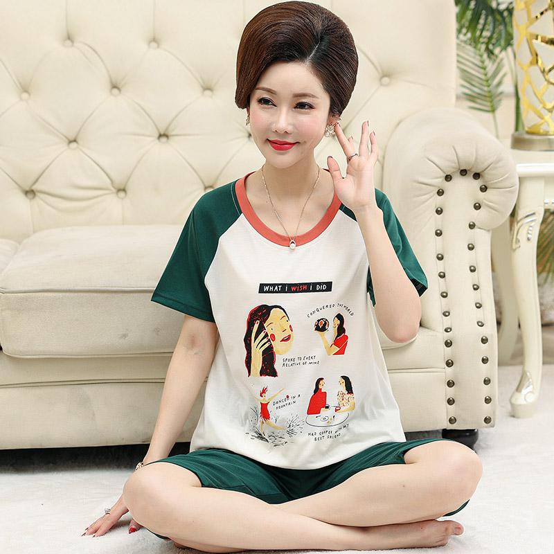 Summer Cotton Capris Pajamas Set Floral Print Pajama for Women Leisure Pyjamas Soft Lapel Pijamas