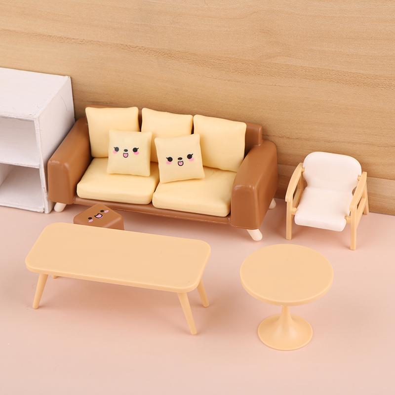 1/12 Dollhouse Mini Çay Masası Sandalye Kanepe Modeli Dollhouse Oturma Odası Dekorasyonu Bebek Evi Mobilya Aksesuarları
