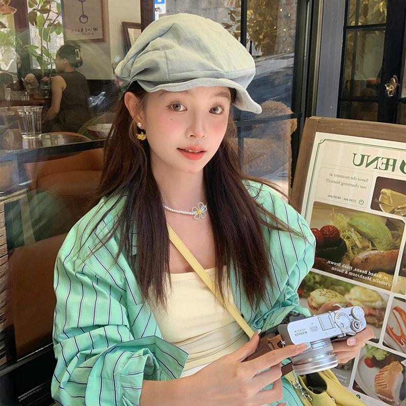 Niche Design Cotton and Linen Pleated Cloud Beret Female Autumn and Winter Retro Versatile Painter Hat Showing Face Small Hat