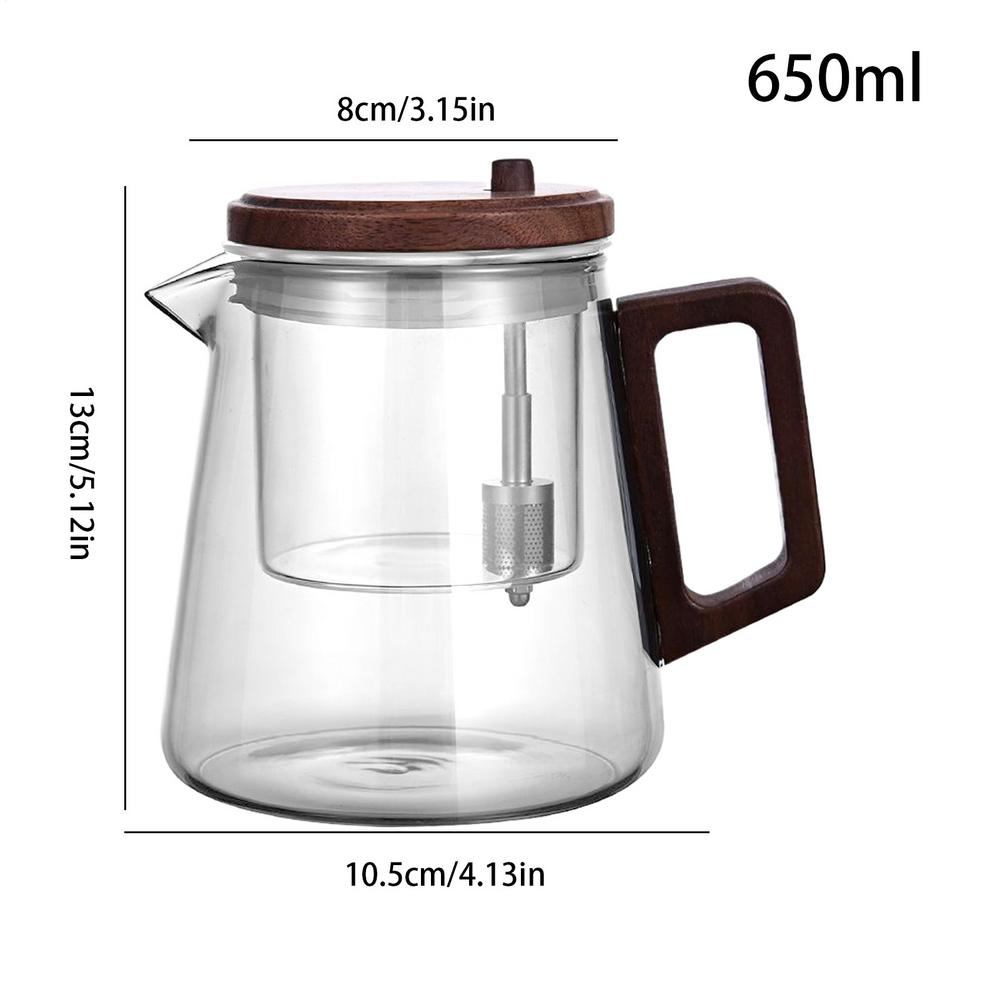 Heat Resistant Tea Kettle Glass Teapot With Wood Handle Filter Tea Pot Inner Tank Ergonomic Comfort Maker For Home Living Room