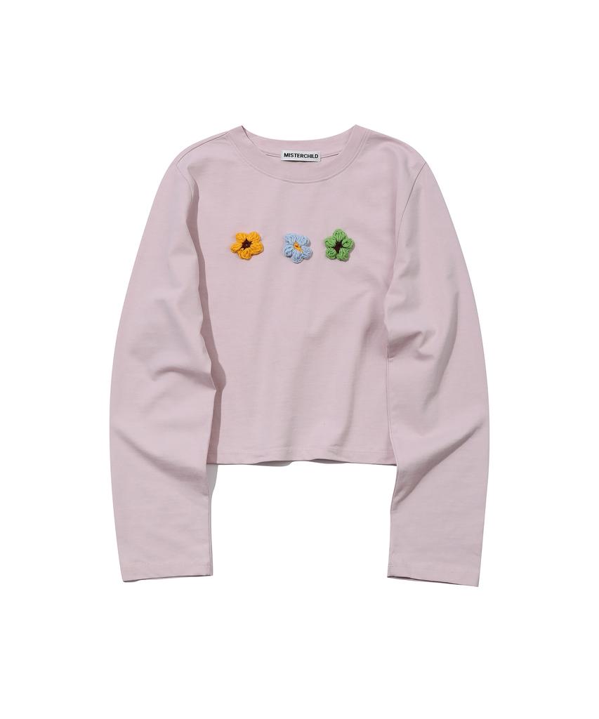 MISTER CHILD Crop Crochet Long Sleeve Pink
