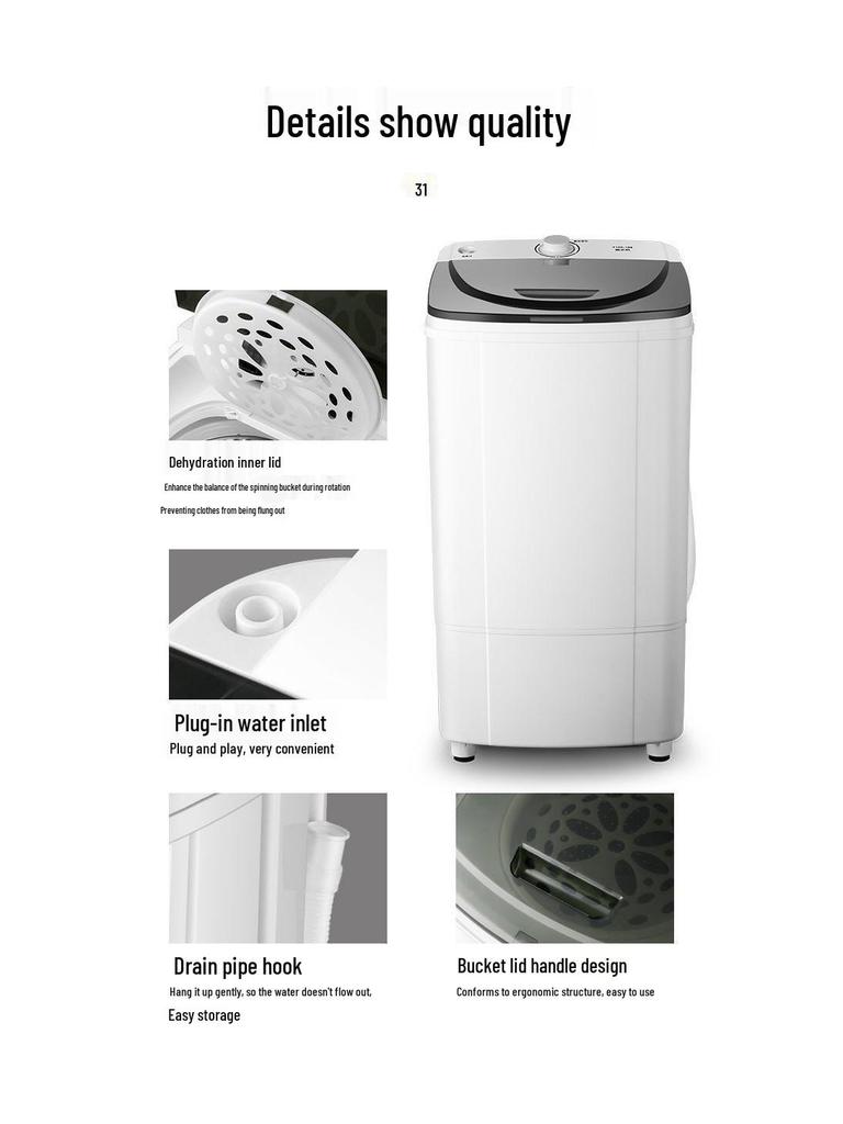 Compact Large-Capacity Spin Dryer for Quick Dehydration - Perfect for Rental Rooms