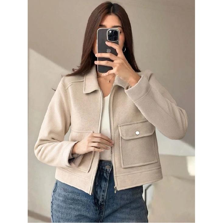 Women's Zipper Jacket Coat New Winter Long Sleeve Pocket Outerwear Coat Short Street Elegant Women's Jacket