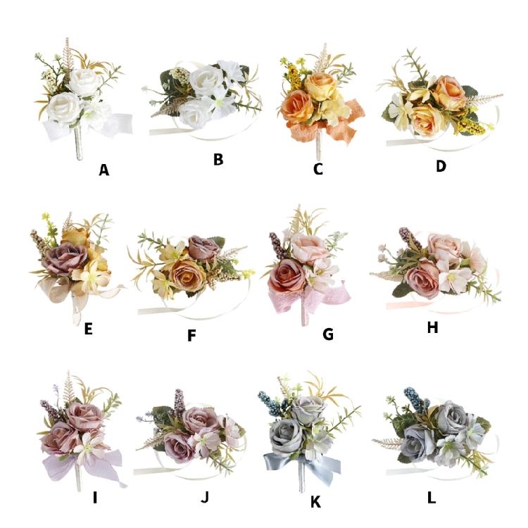 5Pcs Artificial Rose Boutonniere for Wedding Ceremony Anniversary, Dinner Party, Rose Corsages Wristband for Bride Groo