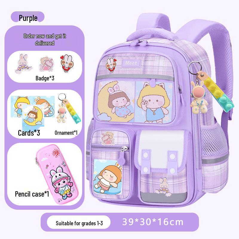 Plaid Backpack for Girls, 1-9 Grade, Large Capacity, Elementary & Middle School