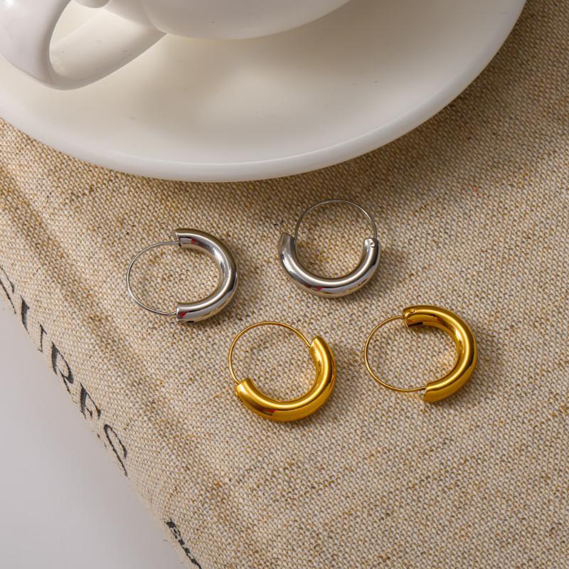 Nickel Free Glossy Stainless Steel Hoop Earrings Geometric Circle Fashion Jewelry for Women Sensitive Ears