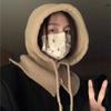 Drawstring Knitted Beanie Cap Thicken Snood Collar Hood Soft Scarf Balaclava Hats  Outdoor