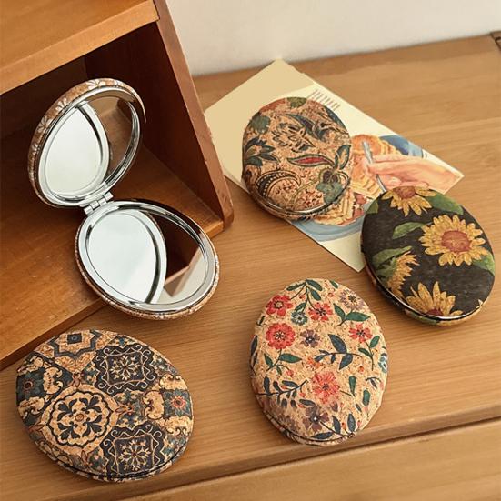 Vintage Floraler Kosmetikspiegel Tragbarer Reise-Doppelseitiger Schminkspiegel Für Damen Mädchen Hohe Klarheit Tasche Handheld Kosmetikspiegel