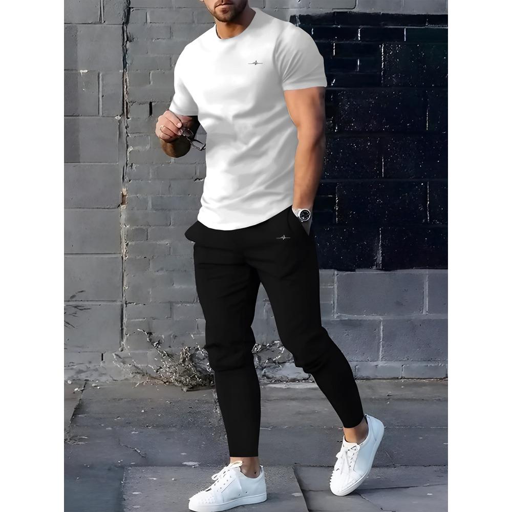 Men's Classic and Fashionable Casual Sports Pants and Short Sleeves Set, with Comfortable and Soft Fabric, Suitable for Daily Wear or Travel