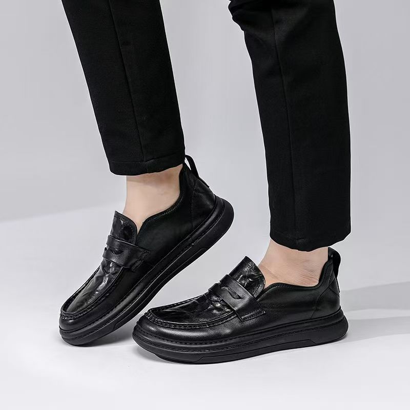 European Station Crooked Head Leather Shoes Men's 2025 Autumn New Platform Loafers Men's Casual Foot Shoes Doudou Tide