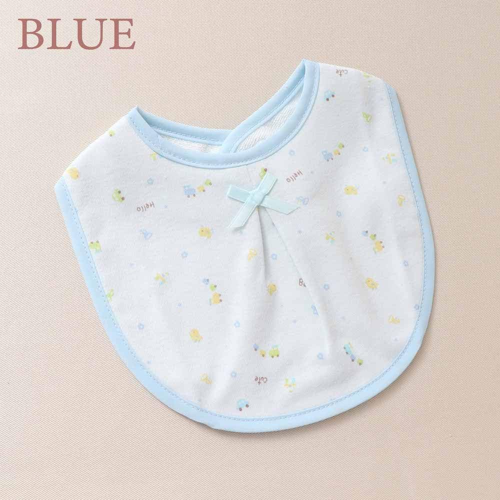 Cream De Coco Toy Print Bib with Cute Baby 20904 (Petite Baby/3 Colors) Ribbon, Bib, (Blue)