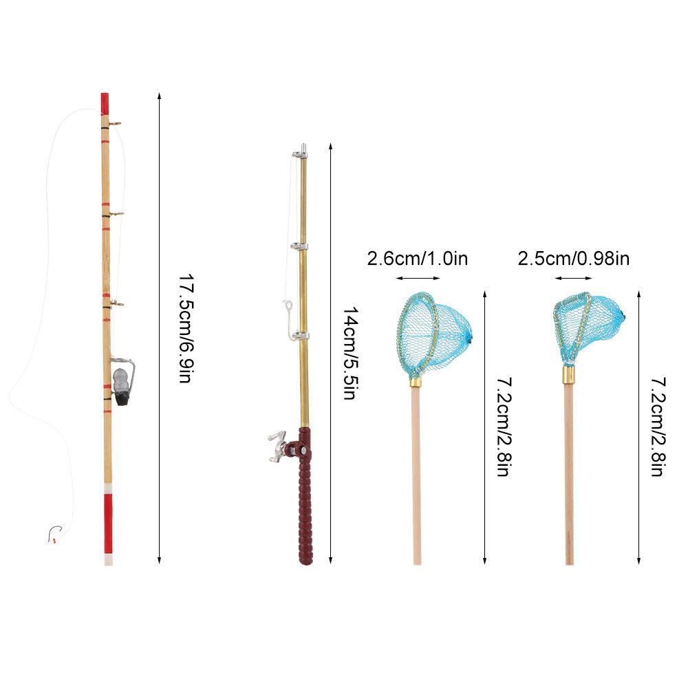 1:12 Scale Miniature Fishing Rod Fish Pole Trammel Net Dollhouse Decoration Doll Accessories Scene Model Micro Landscape