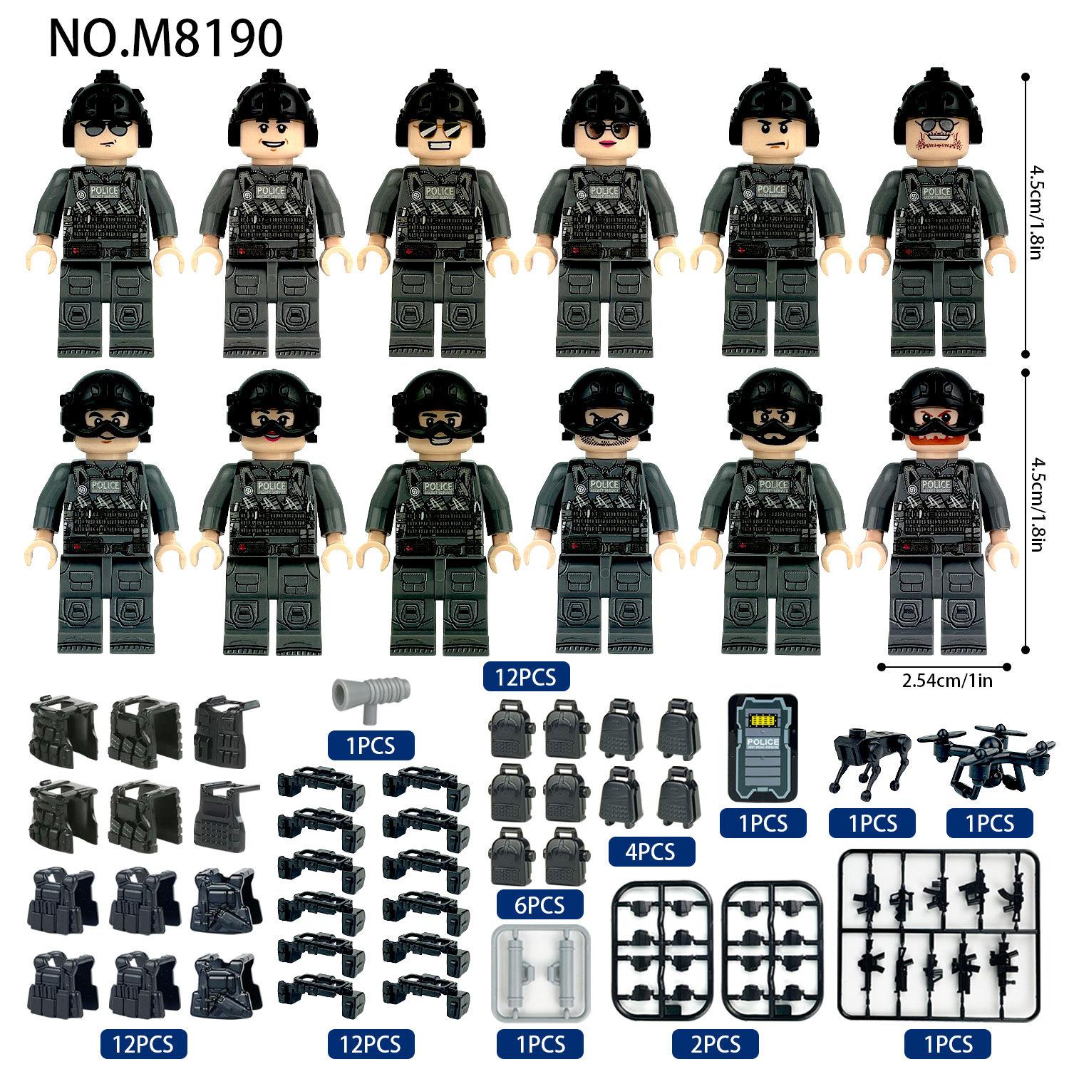 Double-Sided Minifigures M8190 Secret Service Mobile Brigade Swat Children Assemble Small Particle Building Block Toys