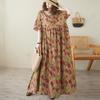 Short Sleeve Plus Size Cotton Vintage Floral New In Dresses for Women Casual Loose Long Summer Dress