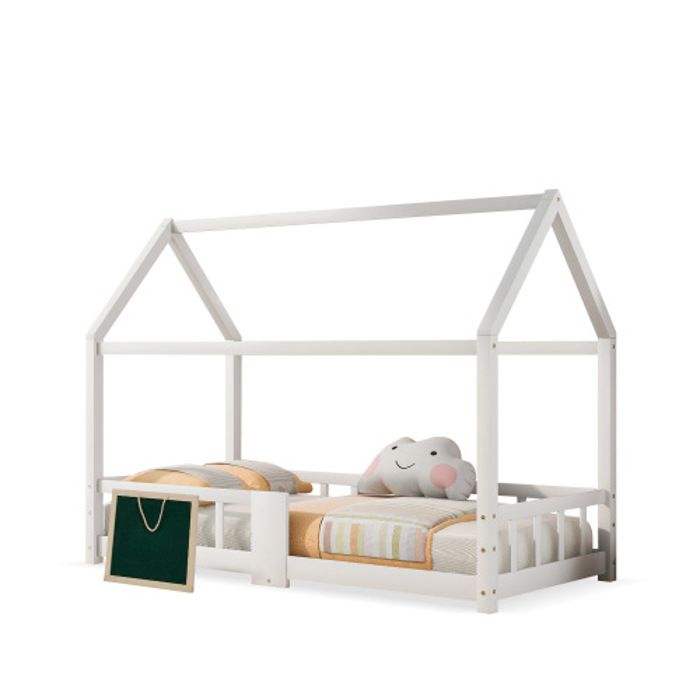 Lit d'enfant 90 x 200 cm lit en bois avec étagère, sommier à lattes, protection contre les chutes, en pin (sans matelas)
