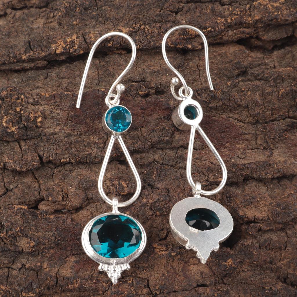 925 Sterling Silver Earrings 2.50" Apatite Natural Gemstone Handcrafted Jewelry EE-132-13