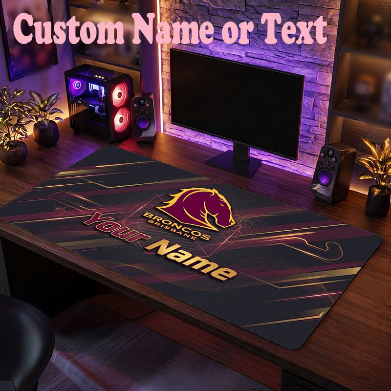 Brisbane Broncos Customized Name Text Mouse Pad, Large Desk Mouse Mat Personalized Home Office Present