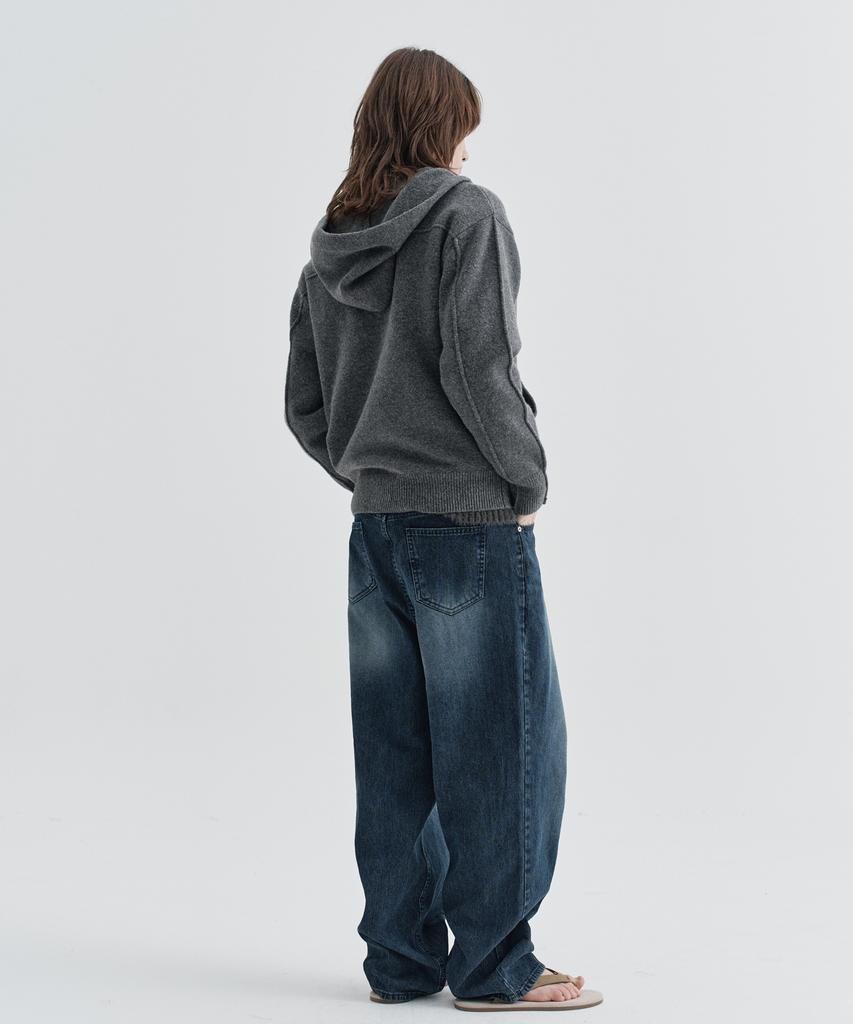 Ezio Cozy Wool Blend Hooded Zip-Up Knitwear_Charcoal