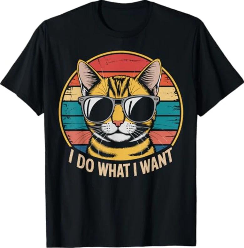 I Do What I Want Cool Cat Sunglasses Vintage Sunset T-Shirt S