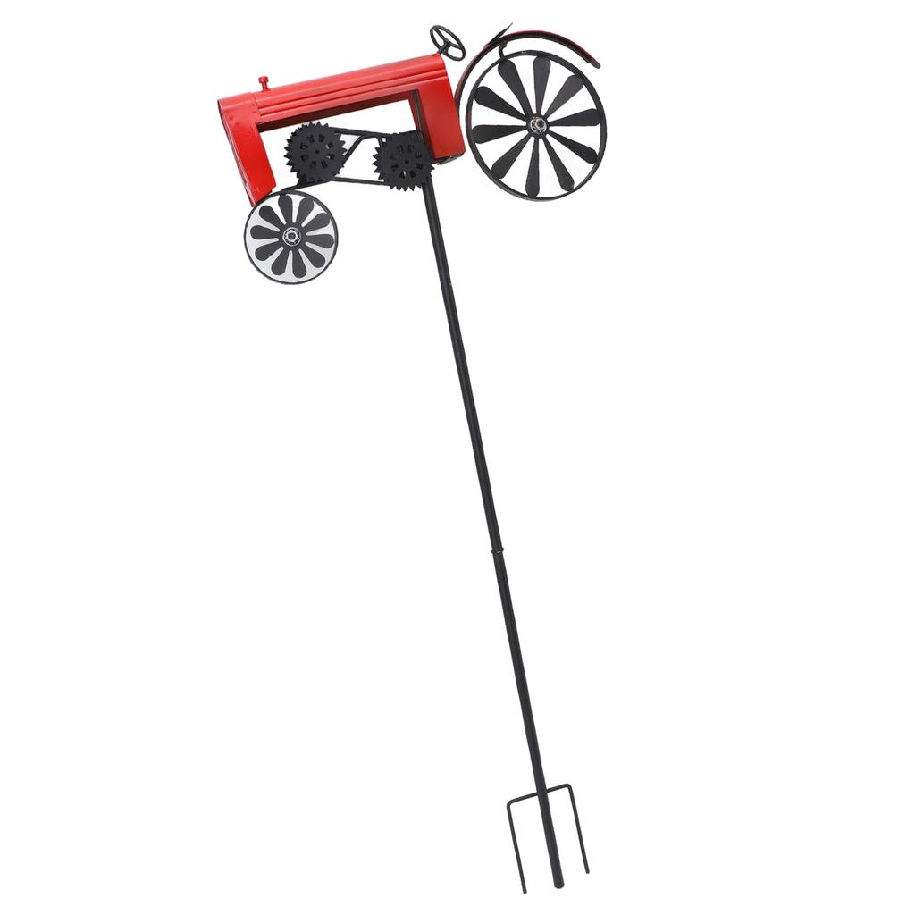 Traktor Windspiel Vintage Drehende Räder Metall Außenstecker Windmühle Dekoration für Blumenbeet Rasen Garten Rot