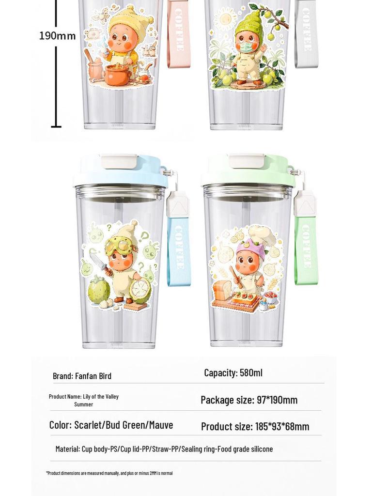 Star People Large Simple Lily Straw Water Cup - High Capacity Plastic Coffee Cup for Girls